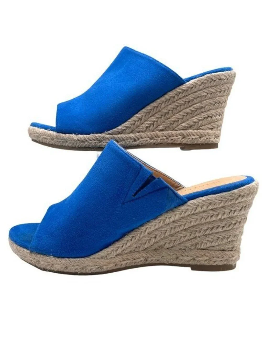 Stylish Wanted Microfiber Open Toe Slip on Wedge Sandal Espadrille Style Size 6